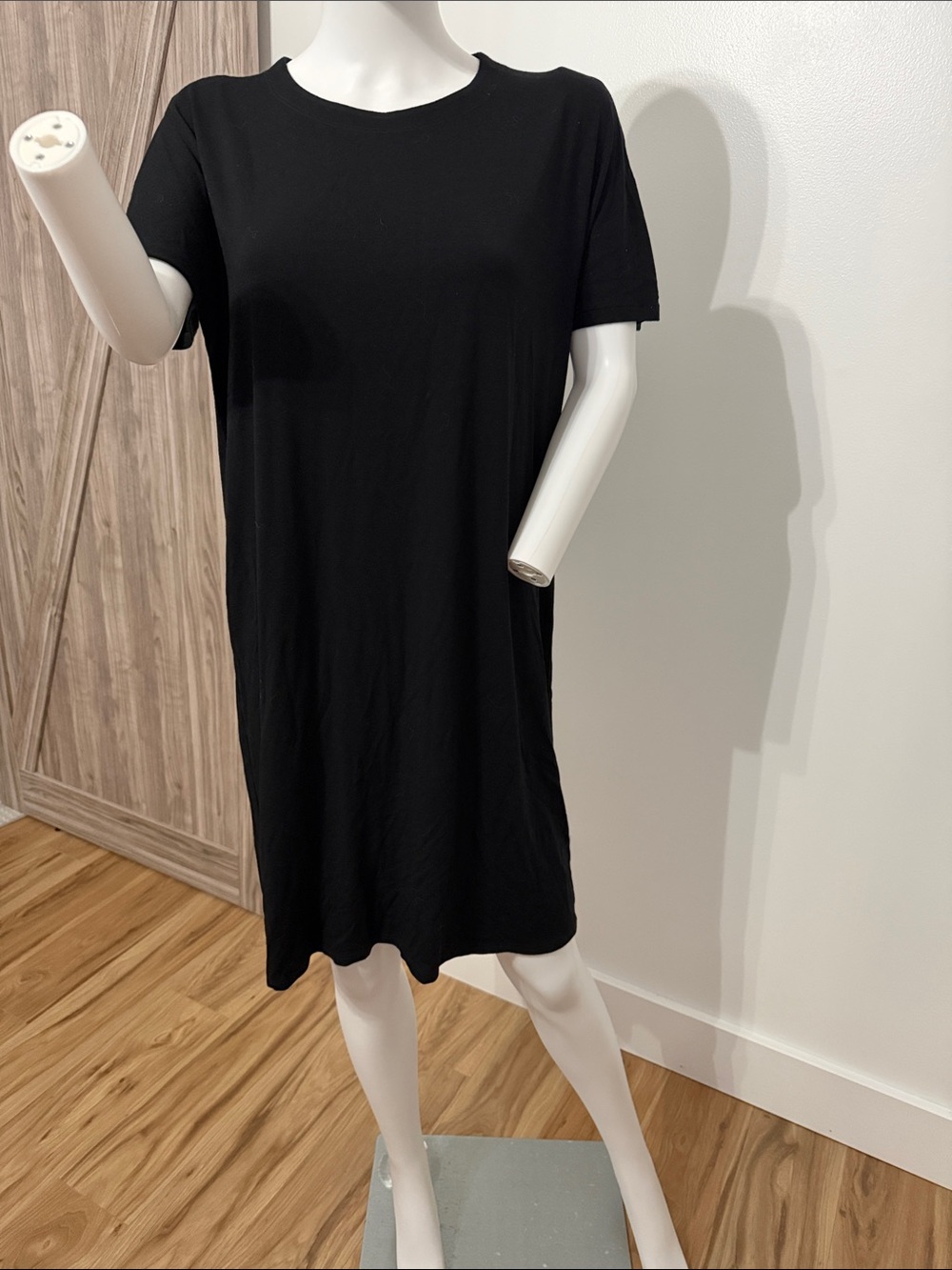 Eileen Fisher Black Short-Sleeve Shift Mini Dress